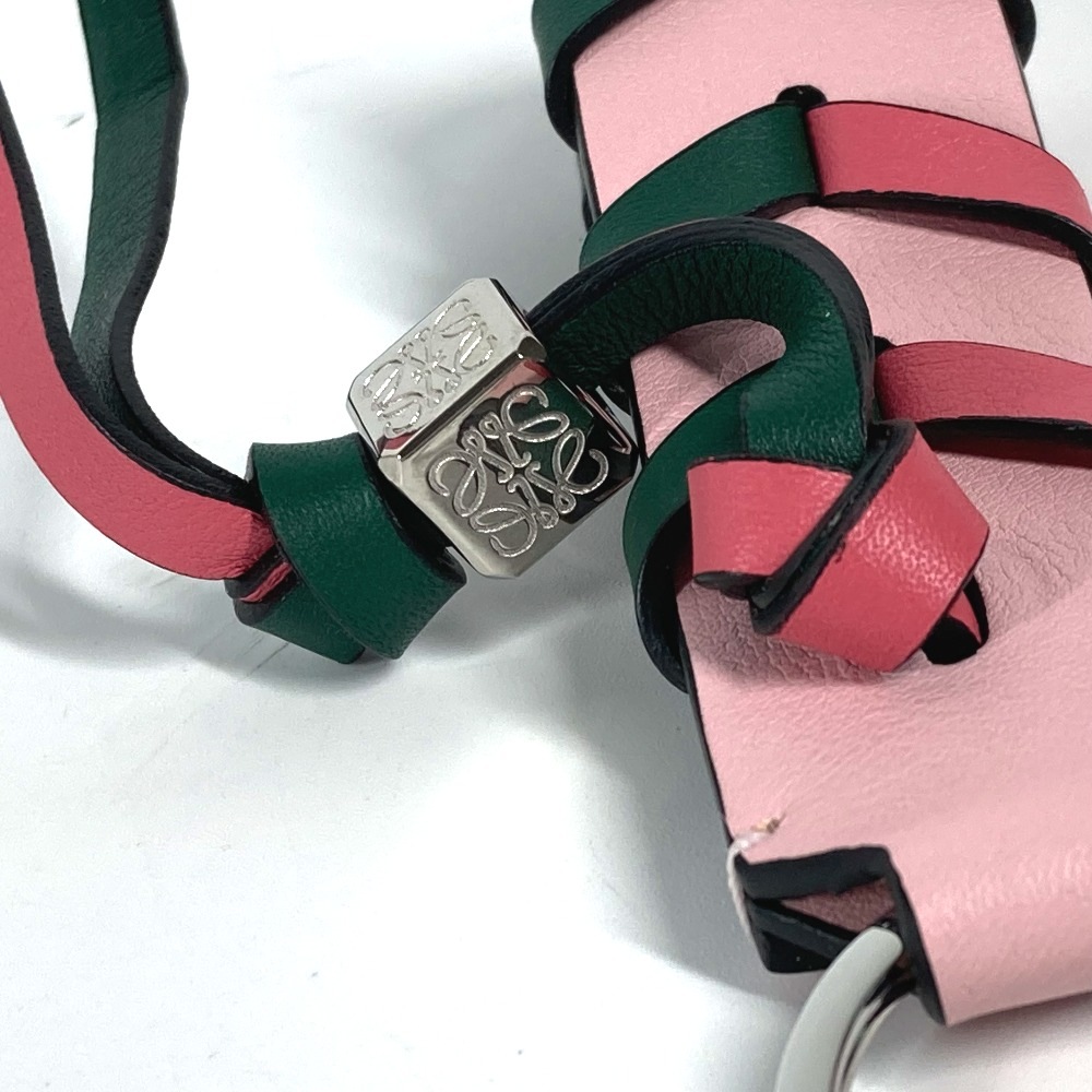 キーホルダー ブレイデッド ストラップ ロゴ アナグラム バイカラー バッグチャーム キーリング キーホルダー レザー ピンク×グリーン キーホルダー ブレイデッド ストラップ ロゴ アナグラム バイカラー バッグチャーム キーリング キーホルダー レザー ピンク×グリーン