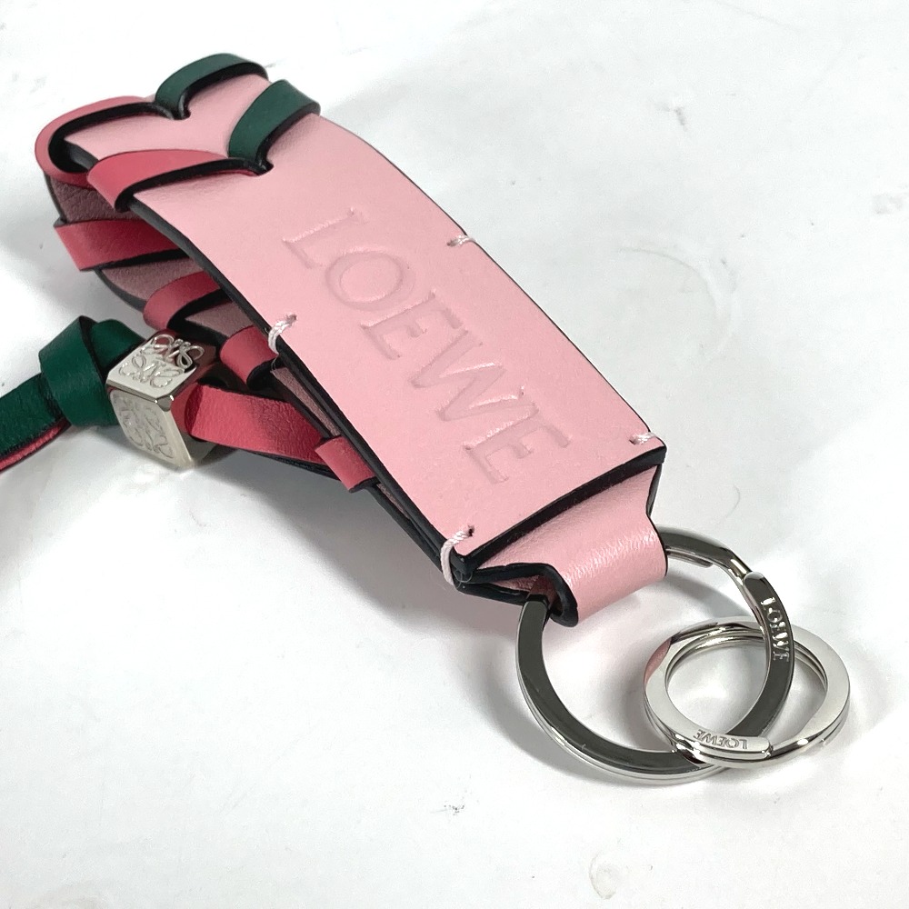 キーホルダー ブレイデッド ストラップ ロゴ アナグラム バイカラー バッグチャーム キーリング キーホルダー レザー ピンク×グリーン キーホルダー ブレイデッド ストラップ ロゴ アナグラム バイカラー バッグチャーム キーリング キーホルダー レザー ピンク×グリーン