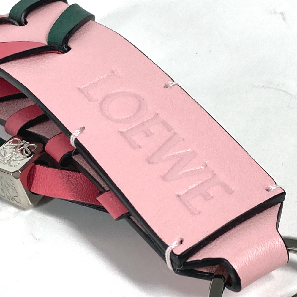 キーホルダー ブレイデッド ストラップ ロゴ アナグラム バイカラー バッグチャーム キーリング キーホルダー レザー ピンク×グリーン キーホルダー ブレイデッド ストラップ ロゴ アナグラム バイカラー バッグチャーム キーリング キーホルダー レザー ピンク×グリーン