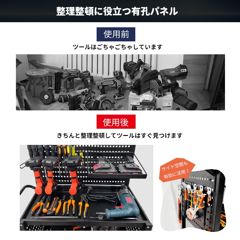 ツールカート 工具ワゴン 工具台車 工具カート 3段 折り畳み式 ツール収納ラック 折りたたみ式ツールカート 工具収納カート 作業用ワゴン 工具整理カート 360回転キャスター メッシュパネル付き