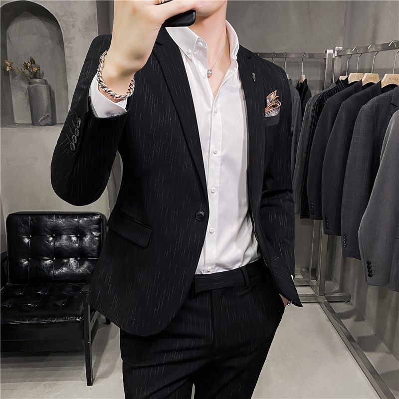 高級感 メンズ ブレザーセット 身を修める 韓国 カジュアル スーツ 3点セット パーティードレス