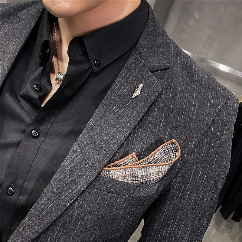 高級感 メンズ ブレザーセット 身を修める 韓国 カジュアル スーツ 3点セット パーティードレス