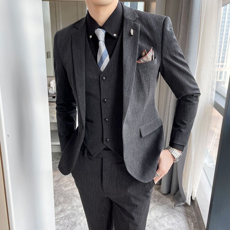 高級感 メンズ ブレザーセット 身を修める 韓国 カジュアル スーツ 3点セット パーティードレス