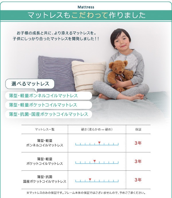 組立簡単！すのこ構造 省スペース スライド収納親子ベッド [Bene＆Chic]ベーネ＆チック 親ベッド単品（子ベッドなし） [薄型軽量ポケットコイルマットレス付き] シングル