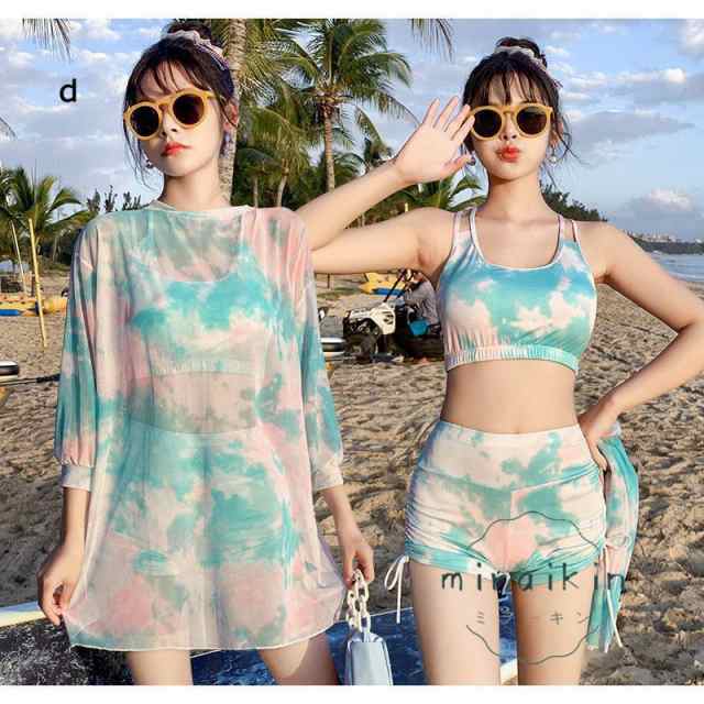 水着レディース 体型カバー 3点セット セパレート タンキニ ママ水着 女子 大きいサイズ 20代 30代 40代 長袖 ハイネック ショートパンツ