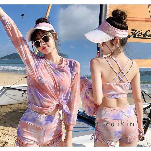 水着レディース 体型カバー 3点セット セパレート タンキニ ママ水着 女子 大きいサイズ 20代 30代 40代 長袖 ハイネック ショートパンツ