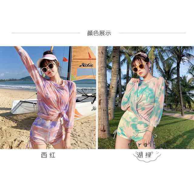 水着レディース 体型カバー 3点セット セパレート タンキニ ママ水着 女子 大きいサイズ 20代 30代 40代 長袖 ハイネック ショートパンツ