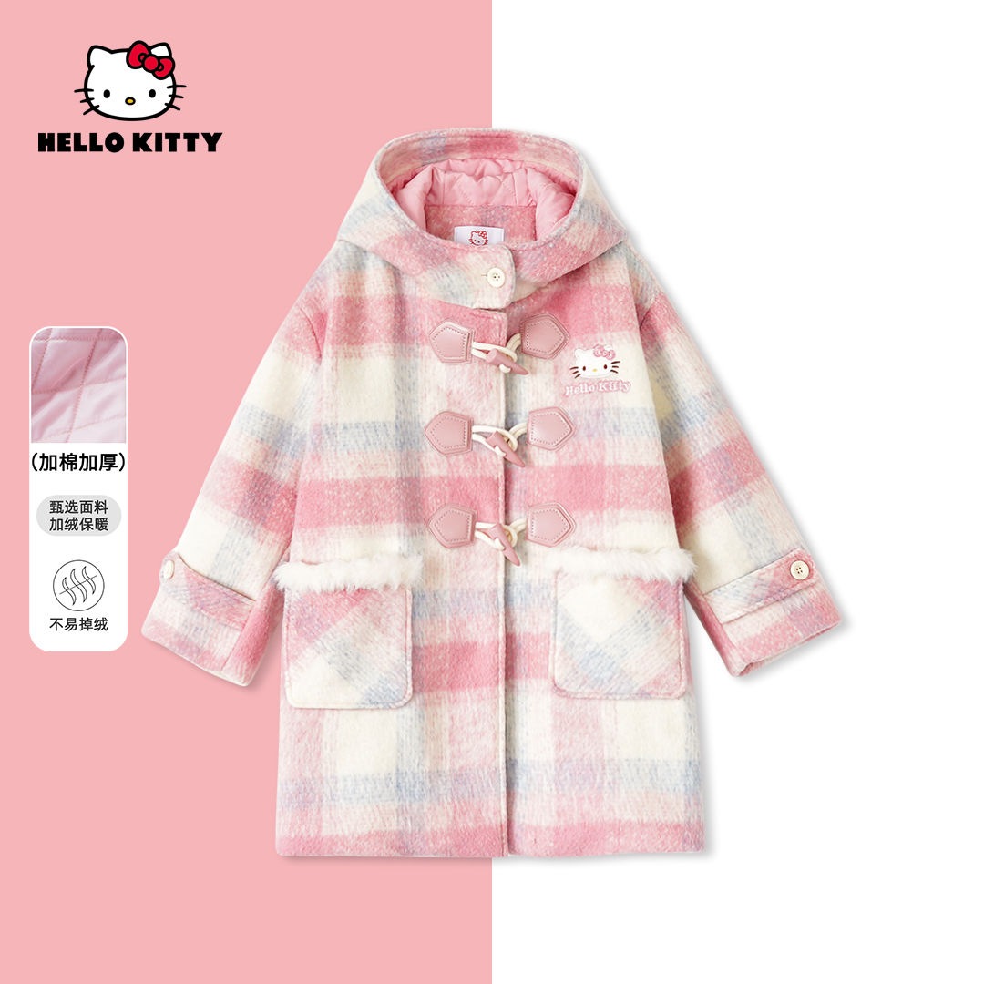 ハローキティ冬の新型女性子供服カジュアルチェックのコートは綿を挟んで中の子供服を厚くして保温する ハローキティ冬の新型女性子供服カジュアルチェックのコートは綿を挟んで中の子供服を厚くして保温する