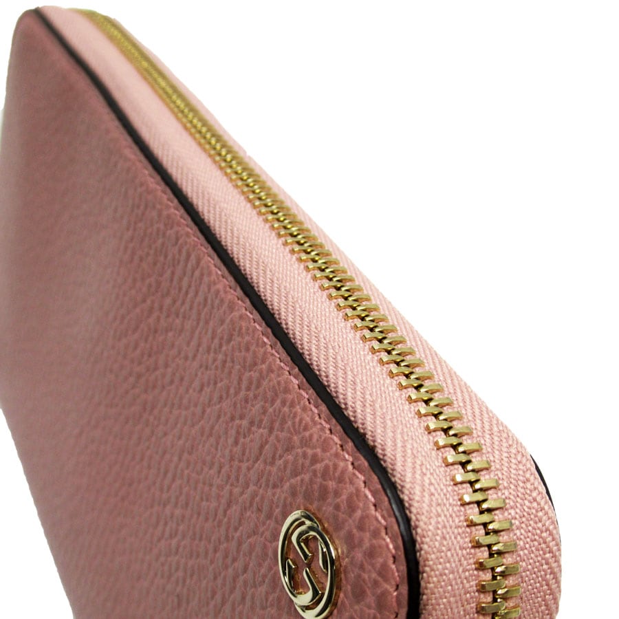 グッチ GUCCI ラウンドファスナー長財布 レザー ピンク ユニ