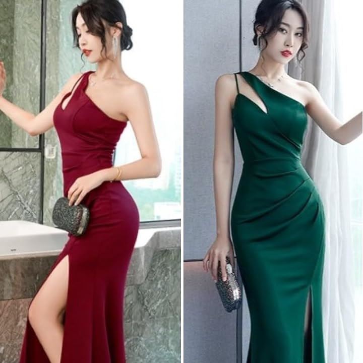 キャバドレス ロングワンピース イブニングドレス スリット ワンショルダー マキシ ノースリーブ ウエストマーク レディース E87( ワインレッド, S) キャバドレス ロングワンピース イブニングドレス スリット ワンショルダー マキシ ノースリーブ ウエストマーク レディース E87( ワインレッド, S)