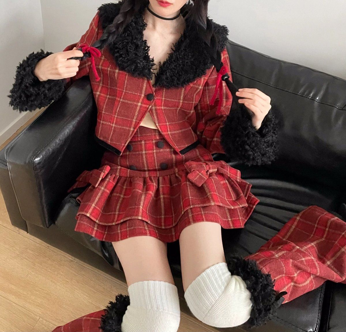 【早い者勝ち！】韓国ファッションセット服 秋冬物 レディースレトロ新年のセットアップ ファッション 上下セット