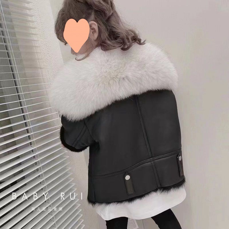 毛襟PU毛皮衣女子児童のの大毛襟加絨PU毛皮衣コート