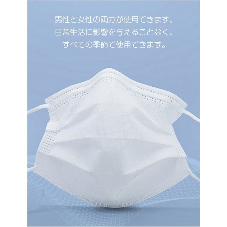 マスク白60枚セット男女兼用不織布三層構造ホワイト高密度風邪予防大人用普通サイズ通気性対策PM2.5