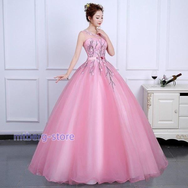 ドレス ウェ ノーブ ウエドレス パイン 可愛い刺繍花 舞台衣装 丸襟 エレ 可愛い 姫系h3475