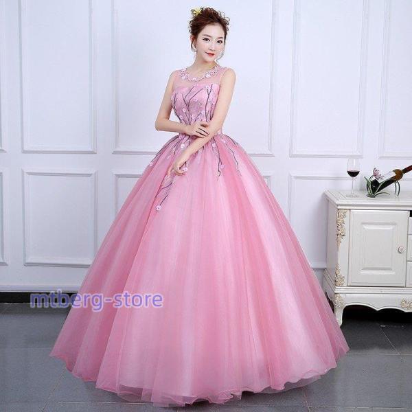 ドレス ウェ ノーブ ウエドレス パイン 可愛い刺繍花 舞台衣装 丸襟 エレ 可愛い 姫系h3475