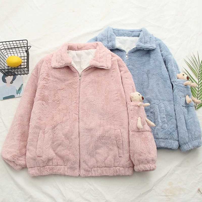 4色コート カワイイ熊 ボアコート アウター レディース ムートンコート 上着 秋冬 冬服 ジャケット ショート丈 モッズコート アウター ファー 厚手