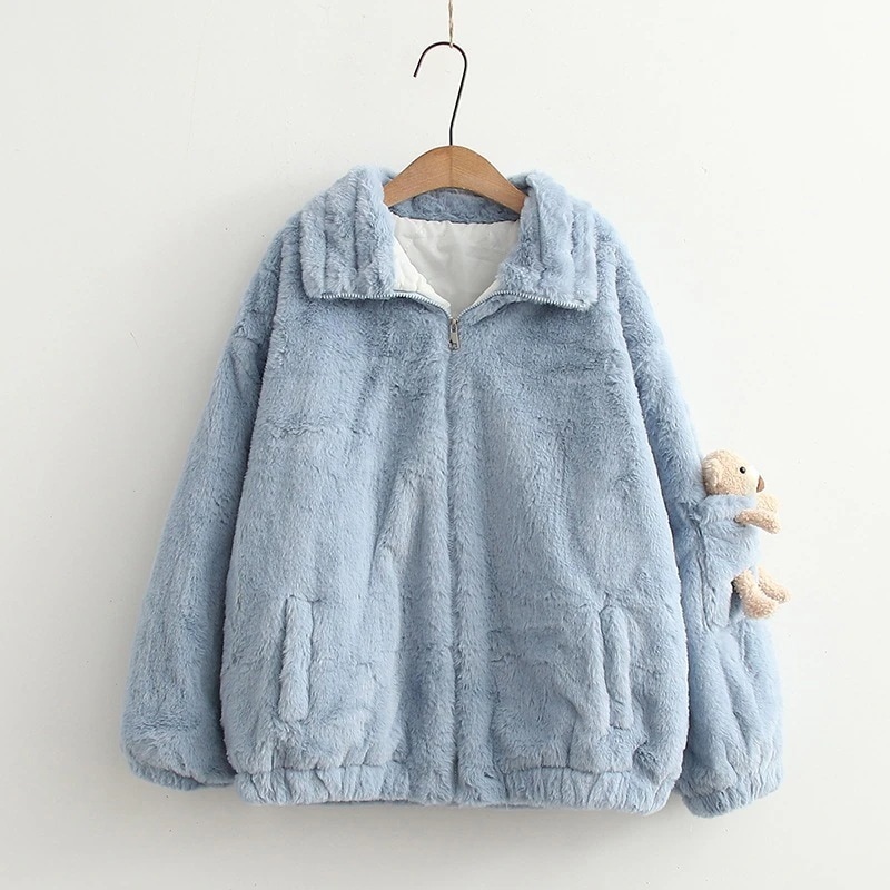 4色コート カワイイ熊 ボアコート アウター レディース ムートンコート 上着 秋冬 冬服 ジャケット ショート丈 モッズコート アウター ファー 厚手