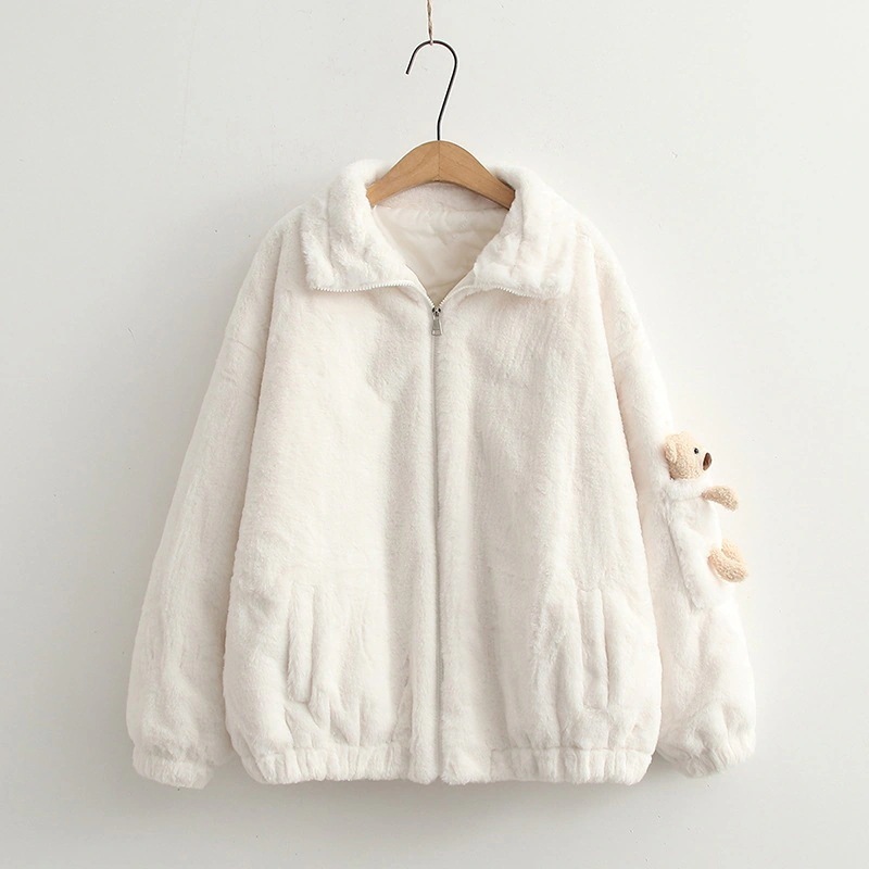 4色コート カワイイ熊 ボアコート アウター レディース ムートンコート 上着 秋冬 冬服 ジャケット ショート丈 モッズコート アウター ファー 厚手
