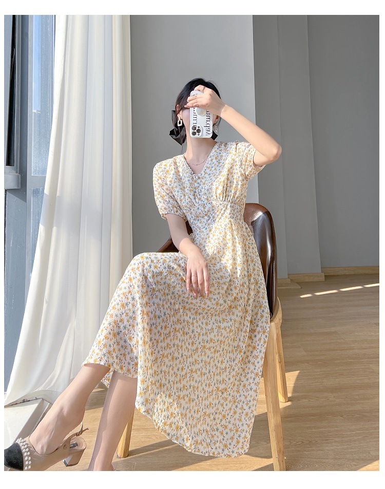 ワンピース レディース ロングワンピ S M L XL 韓国 ロング ロング丈 半袖 Vネック フレア Aライン ハイウエスト かわいい 大人可愛い きれいめ カジュアル エレガント 清楚 フェミニン