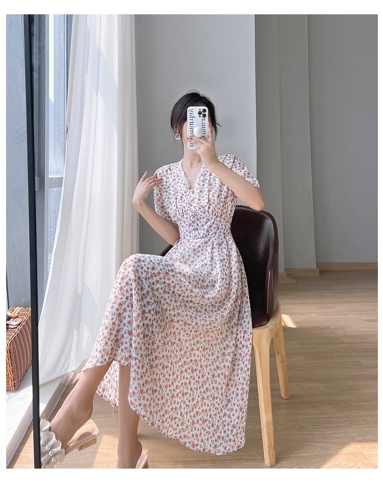 ワンピース レディース ロングワンピ S M L XL 韓国 ロング ロング丈 半袖 Vネック フレア Aライン ハイウエスト かわいい 大人可愛い きれいめ カジュアル エレガント 清楚 フェミニン