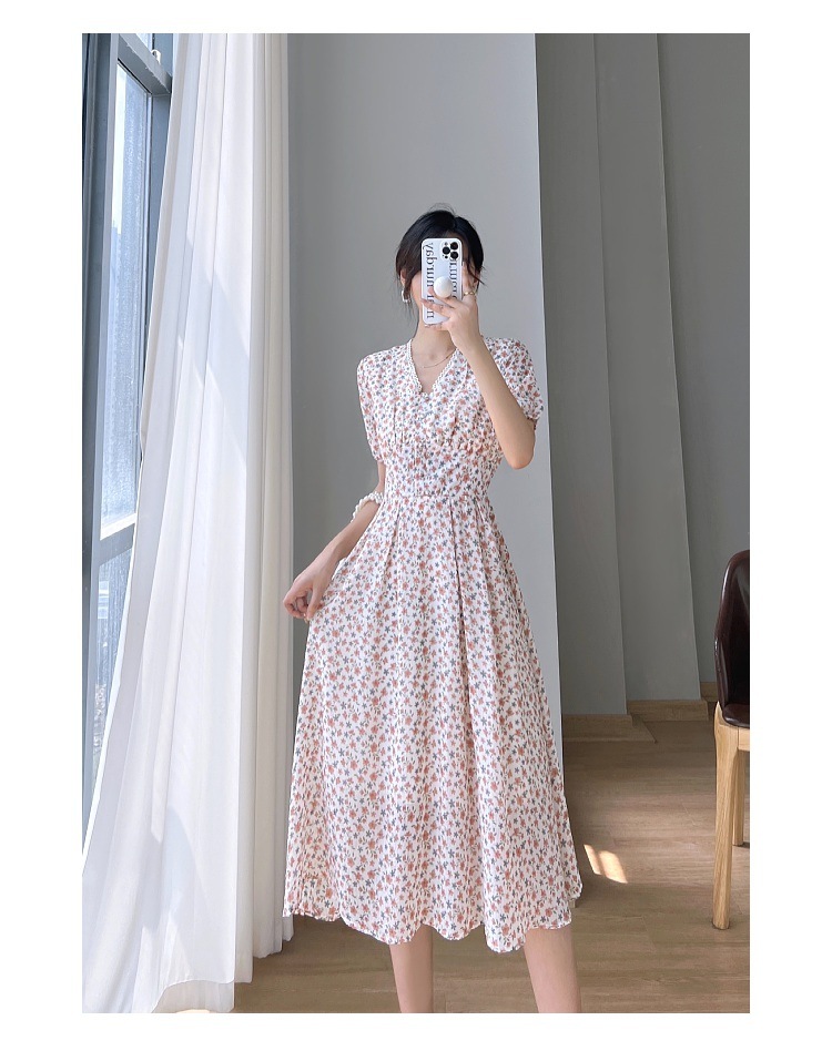 ワンピース レディース ロングワンピ S M L XL 韓国 ロング ロング丈 半袖 Vネック フレア Aライン ハイウエスト かわいい 大人可愛い きれいめ カジュアル エレガント 清楚 フェミニン