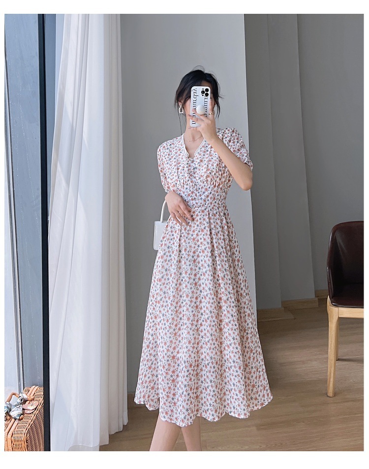 ワンピース レディース ロングワンピ S M L XL 韓国 ロング ロング丈 半袖 Vネック フレア Aライン ハイウエスト かわいい 大人可愛い きれいめ カジュアル エレガント 清楚 フェミニン