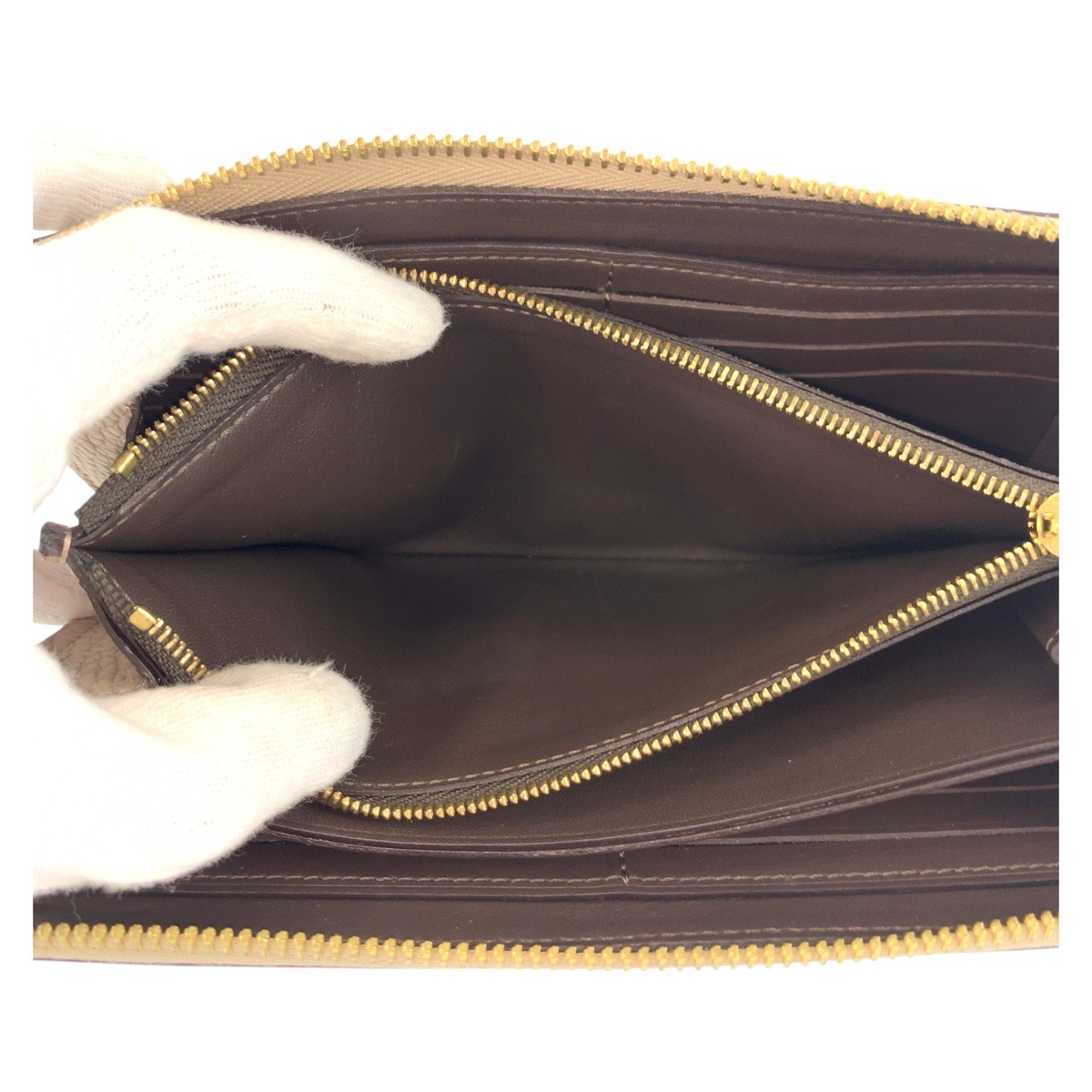 美品 ポルトフォイユ コメット グレージュ ゴールド金具 レザー M63104 長財布 ロングウォレット レディース 504134