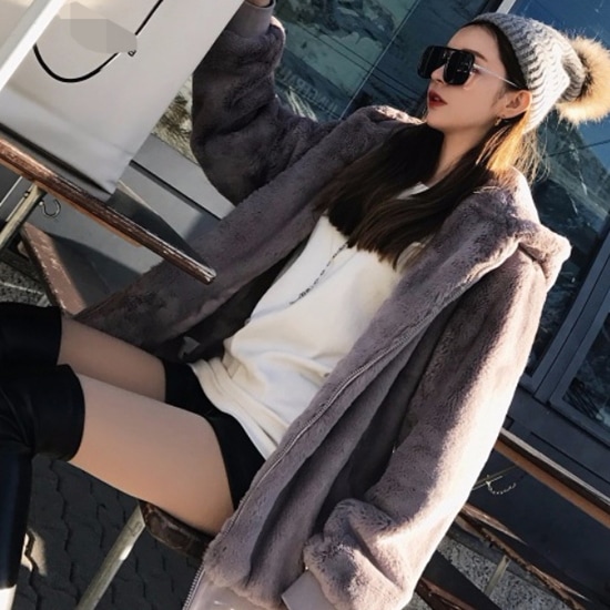 アウター コート レディース 秋冬 かわいい 暖かい もこもこアウター ショート丈 長袖 ボリューム袖 フード もこもこ フード付き ファスナー 前開き 色展開 グレー サイズ S M L XL ゆっ_2