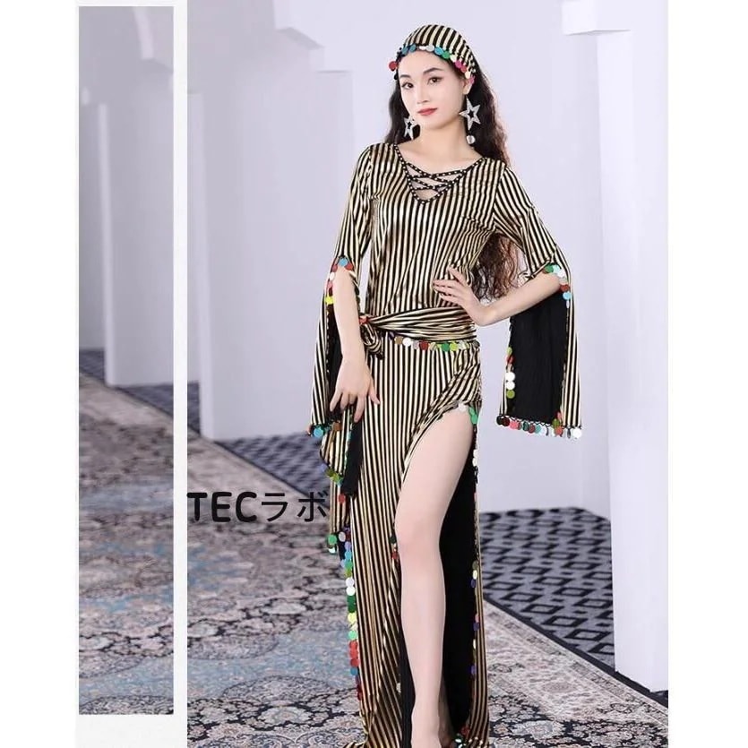 (仕上げが細かい)ベリーダンス衣装 4点セット 大人 オリエンタル エジプト サイディ バラディ パフォーマンス 民俗 ダンス衣装 ロング スリット ワンピース ベルト 髪飾り インナ (仕上げが細かい)ベリーダンス衣装 4点セット 大人 オリエンタル エジプト サイディ バラディ パフォーマンス 民俗 ダンス衣装 ロング スリット ワンピース ベルト 髪飾り インナ