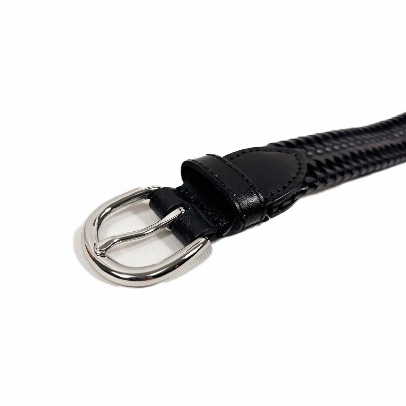 メンズ イタリアンレザー使用 編み込みストレッチベルト ブラック メンズ イタリアンレザー使用 編み込みストレッチベルト ブラック