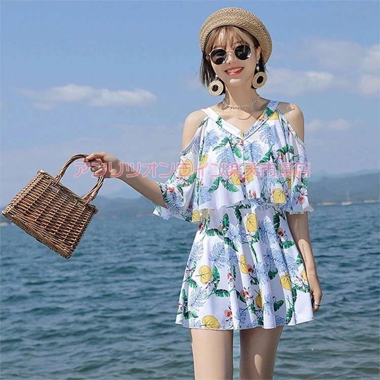 レディース 水着 中学生 高校生 小学生 韓国 体型カバー 露出控え キャミソール ワンピース 花柄 可愛い 水着 ビキニ タンキニ お洒落 セパレート パッド付き プール 海 旅行 大きいサイズ フ