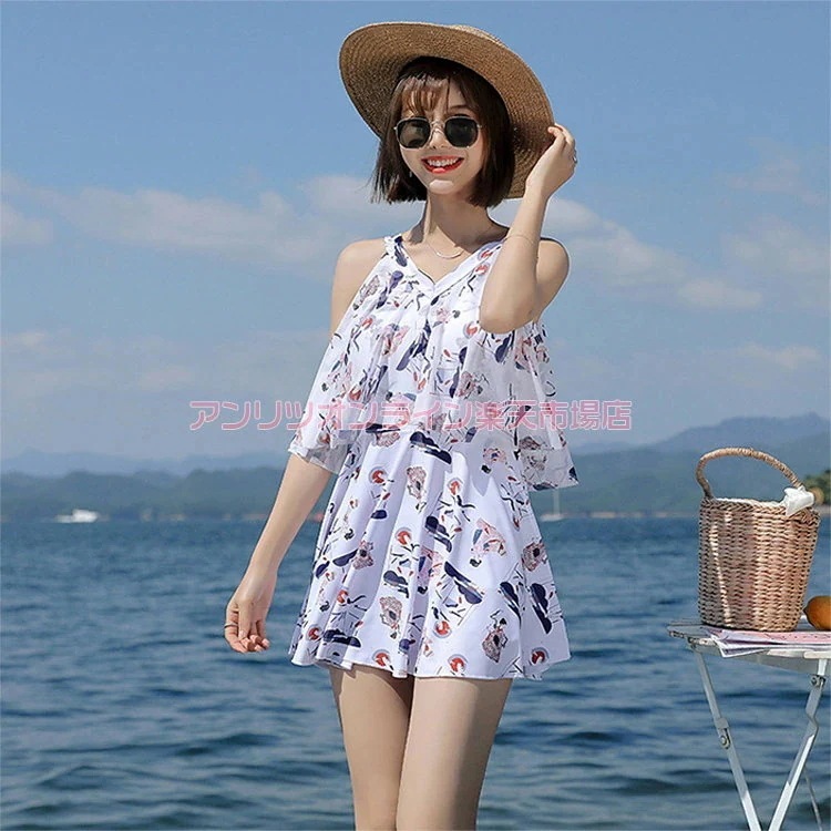 レディース 水着 中学生 高校生 小学生 韓国 体型カバー 露出控え キャミソール ワンピース 花柄 可愛い 水着 ビキニ タンキニ お洒落 セパレート パッド付き プール 海 旅行 大きいサイズ フ