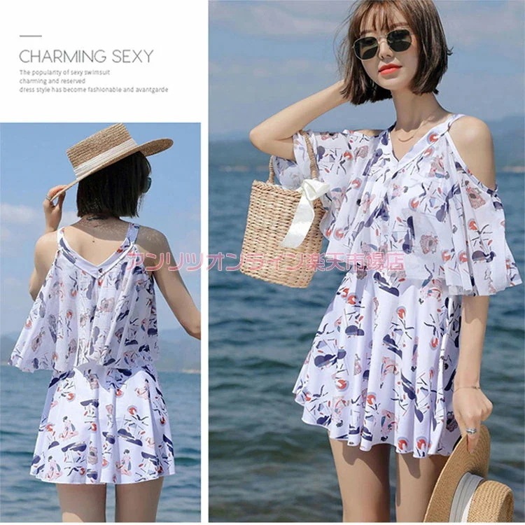 レディース 水着 中学生 高校生 小学生 韓国 体型カバー 露出控え キャミソール ワンピース 花柄 可愛い 水着 ビキニ タンキニ お洒落 セパレート パッド付き プール 海 旅行 大きいサイズ フ