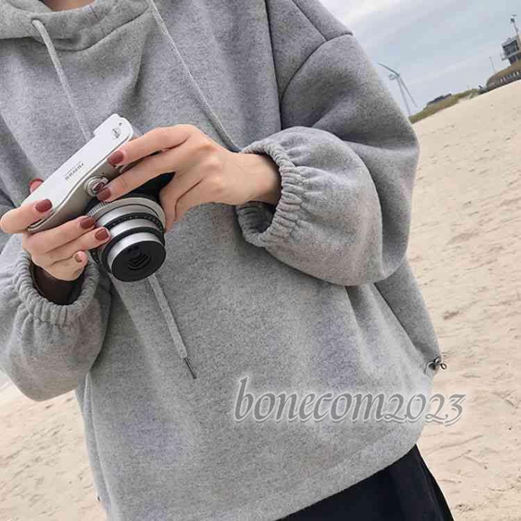 ルーズなシルエットが魅力的 パーカー ショート丈 レディース オーバーサイズ トップス ゆったり 無地 フード付き パーカ スウェット トレーナー 秋冬 裏起毛 薄 ルーズなシルエットが魅力的 パーカー ショート丈 レディース