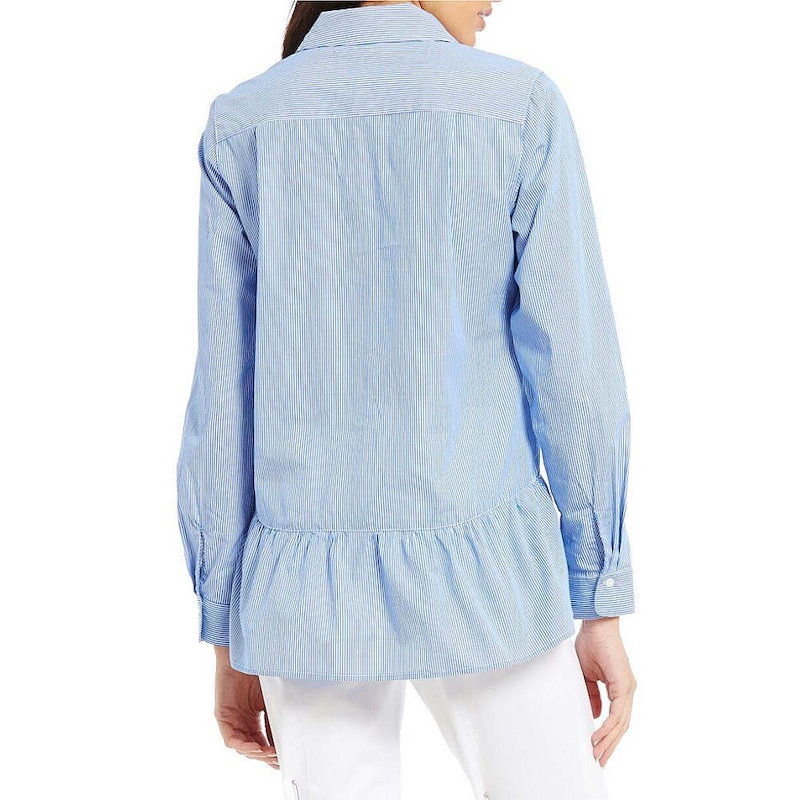 ウエストバウンド レディース トップス ブラウス・シャツ【Westbound Petites Button Front Peplum Shirt】French Blue Stripe ウエストバウンド レディース トップス ブラウス・シャツ【Westbound Petites Button Front Peplum Shirt】French Blue Stripe
