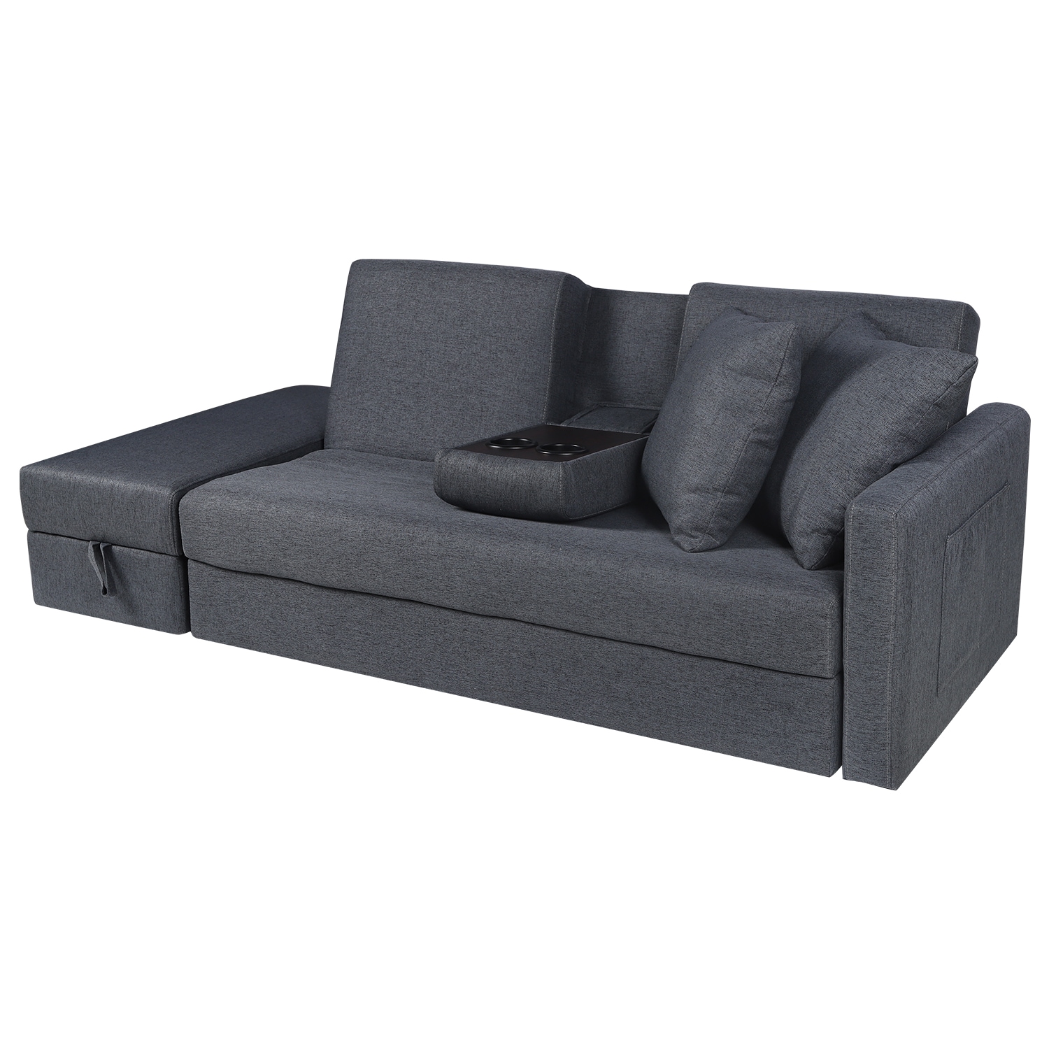 ソファ　ソファーベッド　カウチソファ　3人掛け　オットマン付き　多機能ソファ　左右側とも取り付けるアームレスト　たくさん収納　レイアウト自由　クッション2個