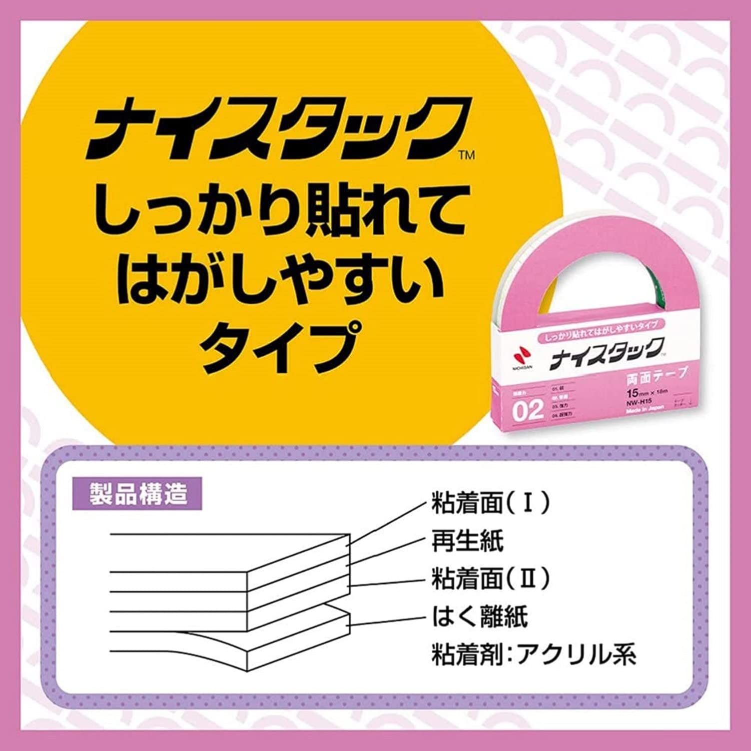 ニチバン 両面テープ ナイスタック (しっかり貼れてはがしやすい) 10巻入 15mm×18mm NWBB-H15