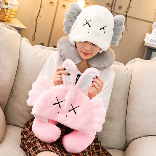 ネコ型フリース枕 ピンクの帽子付き ハピタス 猫耳フード付き枕 ≪HAP7062≫ 低反発 ネックピロー HAPI+TAS