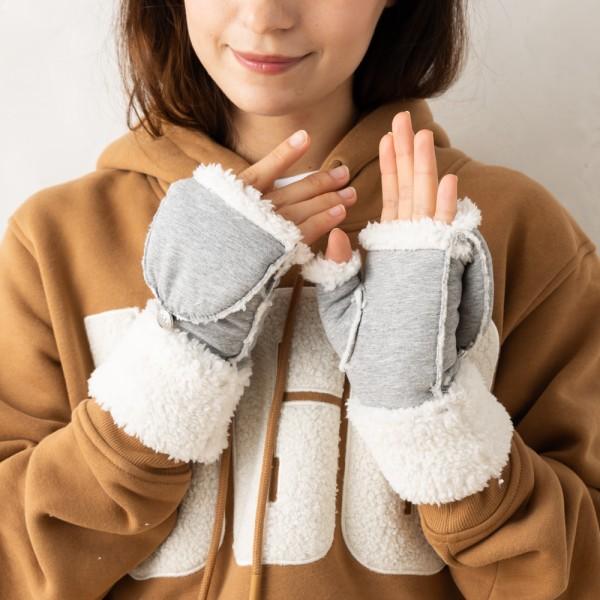 手袋 ボンデッド フリース フリップ ミトン フィンガーレス手袋 グレー レディース 22706 GRHE
