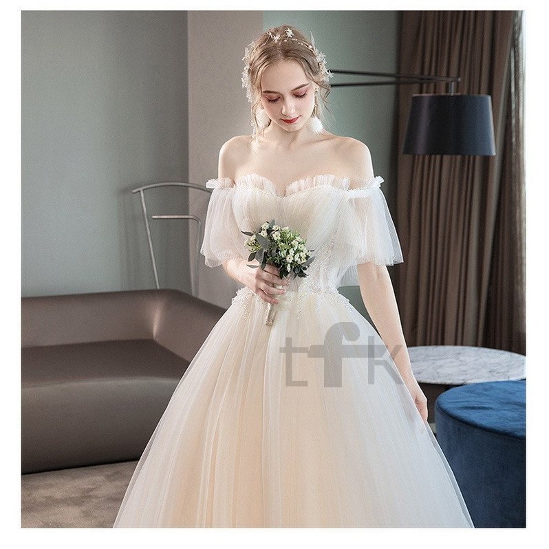 ウェディングドレス 白 花嫁 結婚式 ドレス パーティードレス パフスリーブ オフショルダー 花嫁ロングドレス 結婚式 二次会 お呼ばれ 挙式 姫系
