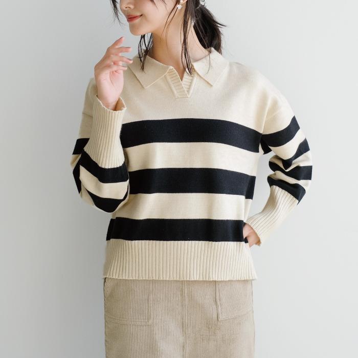 【迅速出荷】販売最低価 ! 襟付きニット トップス ニット レディース 秋 冬 M 長袖 ボーダーニット セーター カジュアル シンプル プルオーバー フェミニン ベーシック 【迅速出荷】販売最低価 ! 襟付きニット トップス ニット レディース 秋 冬 M 長袖 ボーダーニット セーター カジュアル シンプル プルオーバー フェミニン ベーシック