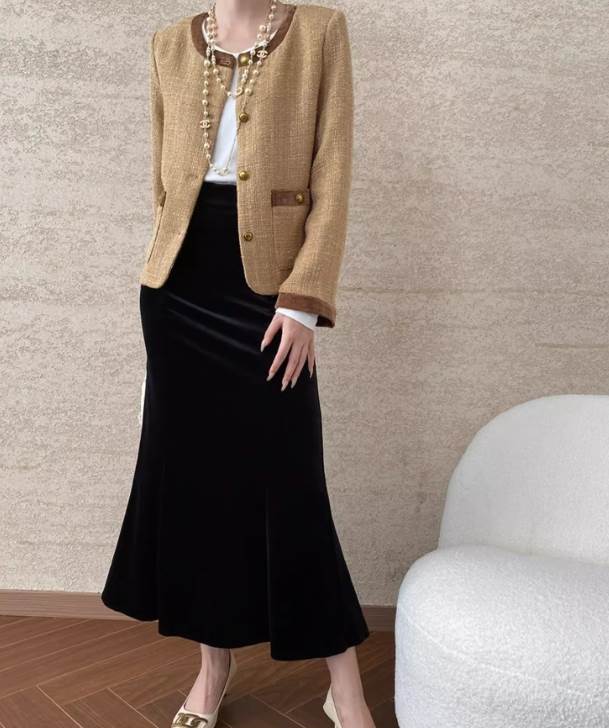 【送料無料】L M S 無地 光沢 黒 ブラック 落ち感 ハイウエスト フィッシュテール タイト ロング丈 ミモレ丈 ひざ下 秋 レディース ボトムス