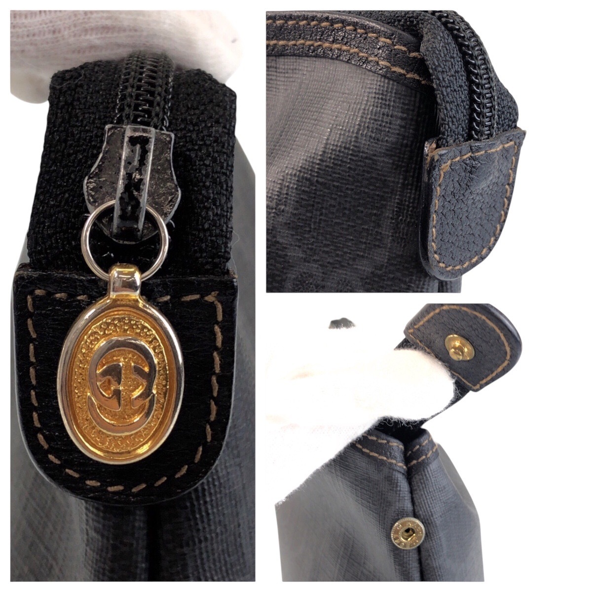 美品 ヴィンテージ オールドグッチ ブラック 黒 ゴールド金具 PVC 156 01 045 クラッチバッグ セカンドバッグ メンズ 410595