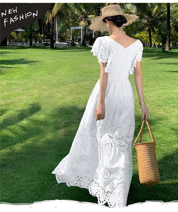 【送料無料】リゾートワンピース レディース サマードレス ワンピース Aライン ハワイ 沖縄 旅行用 大人 20代 30代 40代 可愛い お洒落 無地 ふんわり フェミニン 薄手 ホワイト 白