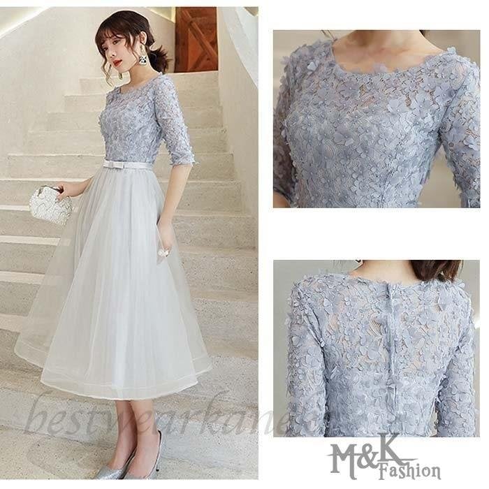 パーティードレス ミモレ丈 花嫁ウェディングドレス 結婚式 ワンピース 体型カバー Aライン 披露宴