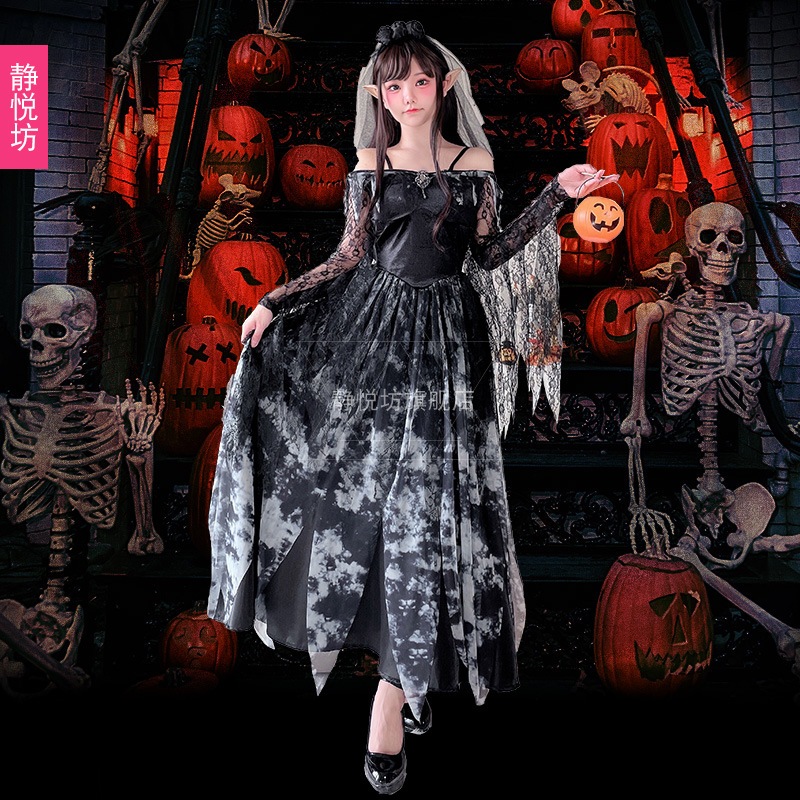 ハロウィン ゴースト花嫁 大人用 コスプレ衣装 女性 魔女 コスチューム ゴシックスタイル 吸血鬼の女王 黒 ロングスカート 外国貿易 ハロウィン ゴースト花嫁 大人用 コスプレ衣装 女性 魔女 コスチューム ゴシックスタイル 吸血鬼の女王 黒 ロングスカート 外国貿易
