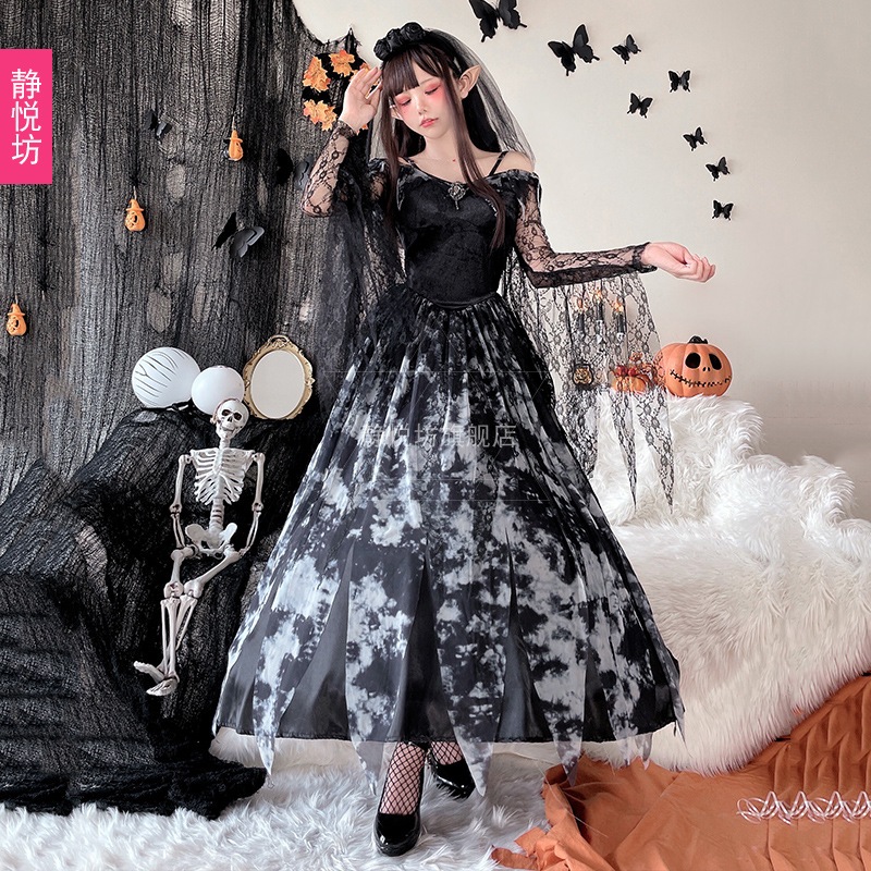 ハロウィン ゴースト花嫁 大人用 コスプレ衣装 女性 魔女 コスチューム ゴシックスタイル 吸血鬼の女王 黒 ロングスカート 外国貿易 ハロウィン ゴースト花嫁 大人用 コスプレ衣装 女性 魔女 コスチューム ゴシックスタイル 吸血鬼の女王 黒 ロングスカート 外国貿易