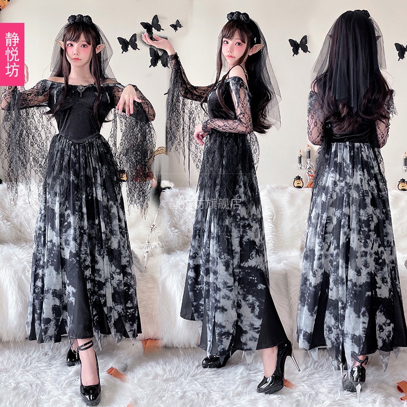ハロウィン ゴースト花嫁 大人用 コスプレ衣装 女性 魔女 コスチューム ゴシックスタイル 吸血鬼の女王 黒 ロングスカート 外国貿易 ハロウィン ゴースト花嫁 大人用 コスプレ衣装 女性 魔女 コスチューム ゴシックスタイル 吸血鬼の女王 黒 ロングスカート 外国貿易