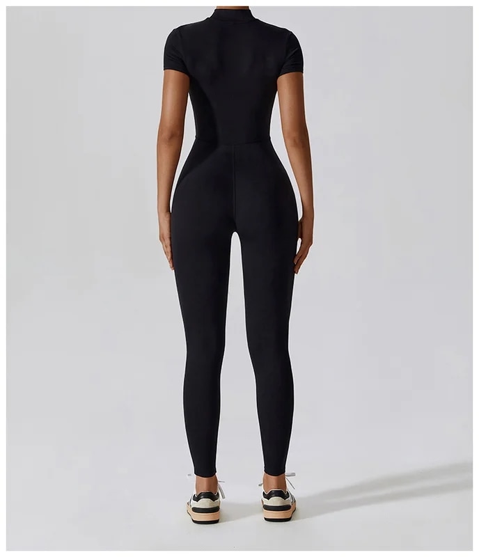 納期21日：HGC Yoga Jumpsuit Women Zipper Short Sleeve one piece Gym suit Fitness Set Comfort Workout Rom