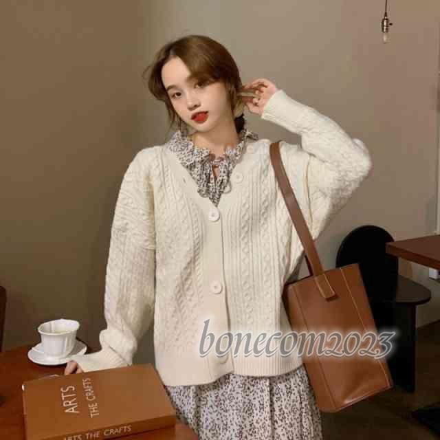 ニット カーディガン ニットコート カーデ ショート丈 厚手